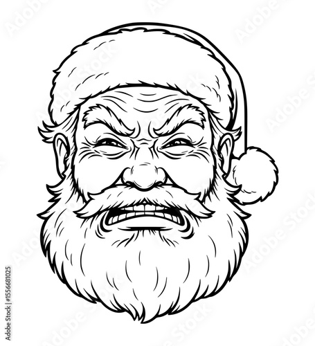 Disgusted Santa Face Line Art