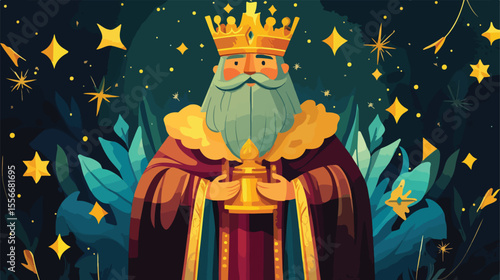 Flat Vector Illustration of Wise King Balthasar with Visually Defined Elements