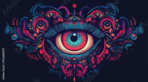 Esoteric Eye in Heart Flat Vector Illustration