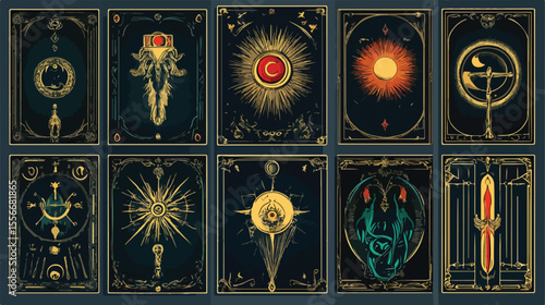 Esoteric Tarot Cards Flat Vector Illustration
