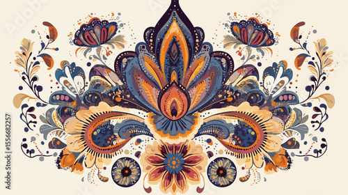 Ethnic Decorative Tattoo Mehndi Flat Vector Illustration