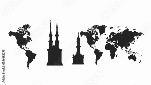 Europe Map Silhouette Icon Flat Vector Illustration