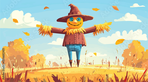 Whimsical Exhaust with Scarecrows Cartoon Character Vector Illustration