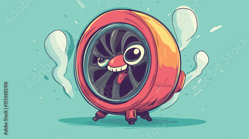 Cheerful Exhaust with the Fan Character Cartoon Mascot Illustration