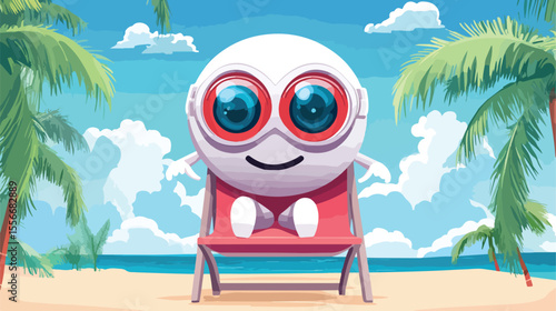 Eyeball Mascot on Vacation Flat Vector Illustration