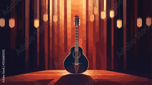 Flat Vector Illustration of a Musical Instrument - Guitar