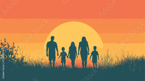 Family Silhouette Flat Vector Illustration Centered
