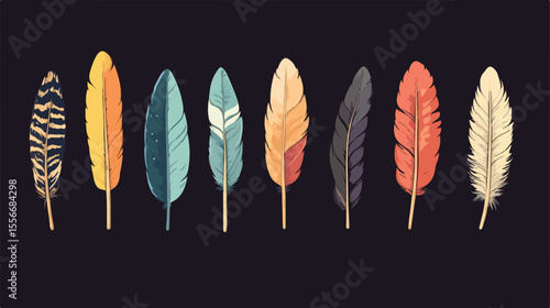 Vintage Feather Pen Flat Vector Illustration