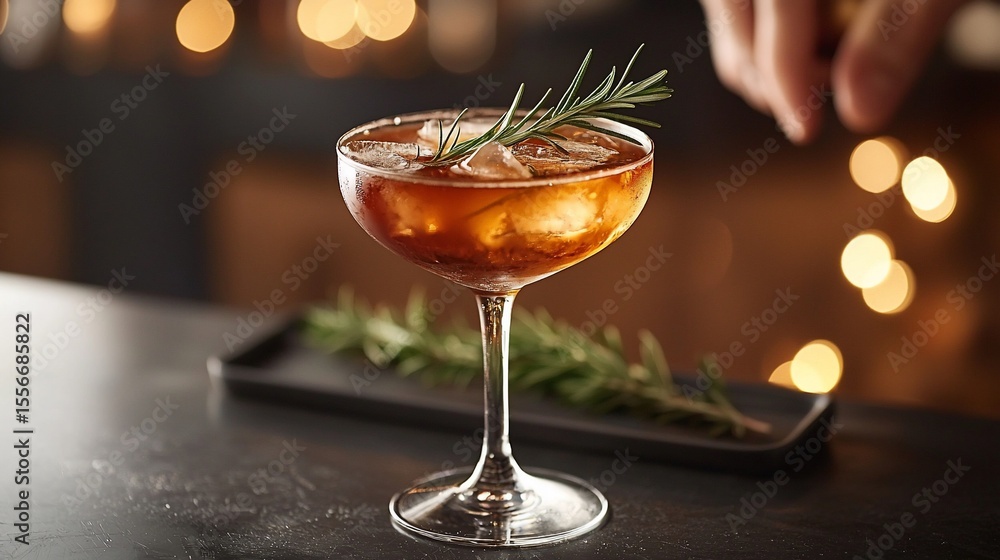 Fototapeta premium Dark cocktail with rosemary garnish