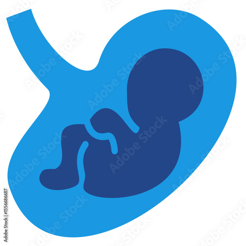 Icon of fetus in the womb, visualized in a simplified and iconic form of fetal health, pregnancy, baby development in the womb, or prenatal care