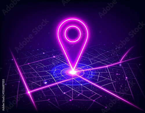 Neon pink location pin on a digital map