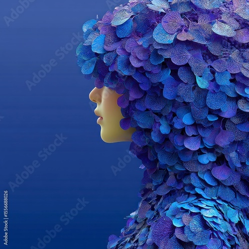 Fashionable Model With Purple Flower Headpiece