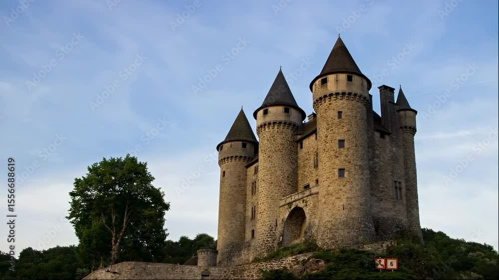 This historic castle, with its iconic turrets and stone walls, stands tall under a blue sky. This historic castle, with its iconic turrets and stone walls, stands tall under a blue sky.
