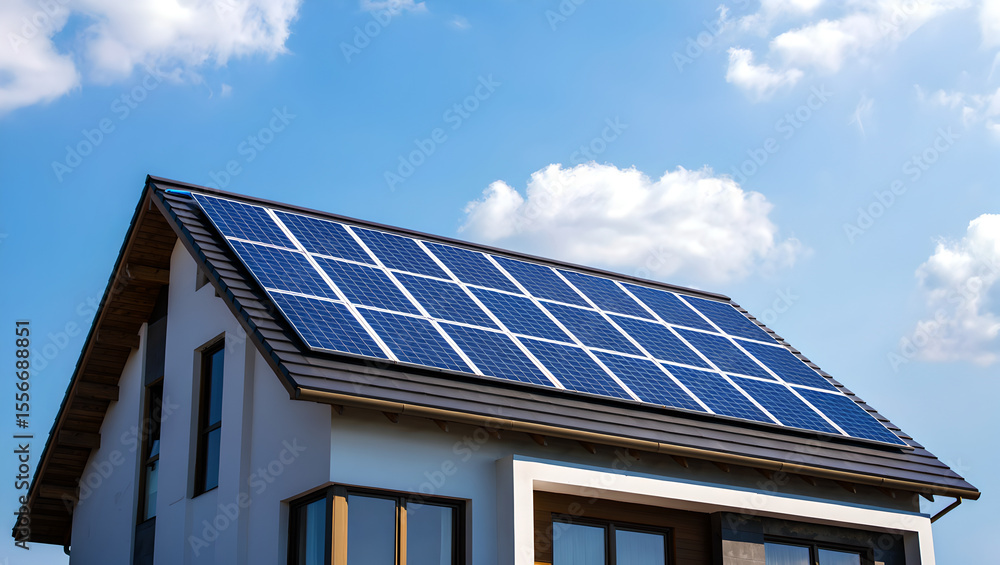 Green Energy Concept – Solar Roof on Residential Building Green Energy Concept – Solar Roof on Residential Building