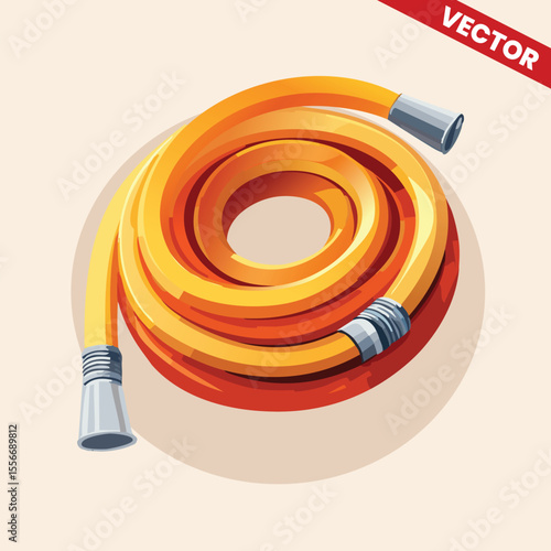 Vector Illustration of Yellow Orange Garden Hose Coiled Realistic Detail Perfect for Gardening Maintenance Plumbing and Outdoor Watering Content