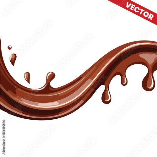 Beautiful flowing chocolate splash vector illustration for dessert promotion, social media post, chocolate packaging design, and food business advertisement to attract customers and increase sales