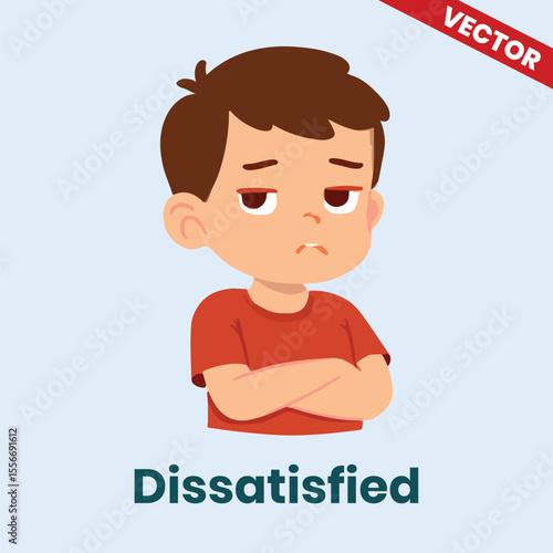 Vector Illustration of a Dissatisfied Boy with Folded Arms Showing Disapproval Emotion