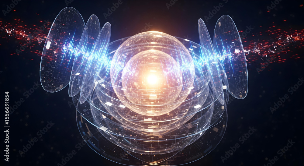 Fototapeta premium Powerful Abstract Luminous Energy Shield Protecting Data from Digital Threats for Cybersecurity