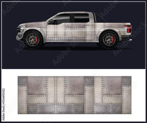 Riveted Metal Panel Truck A Steampunk Automotive Concept Illustration