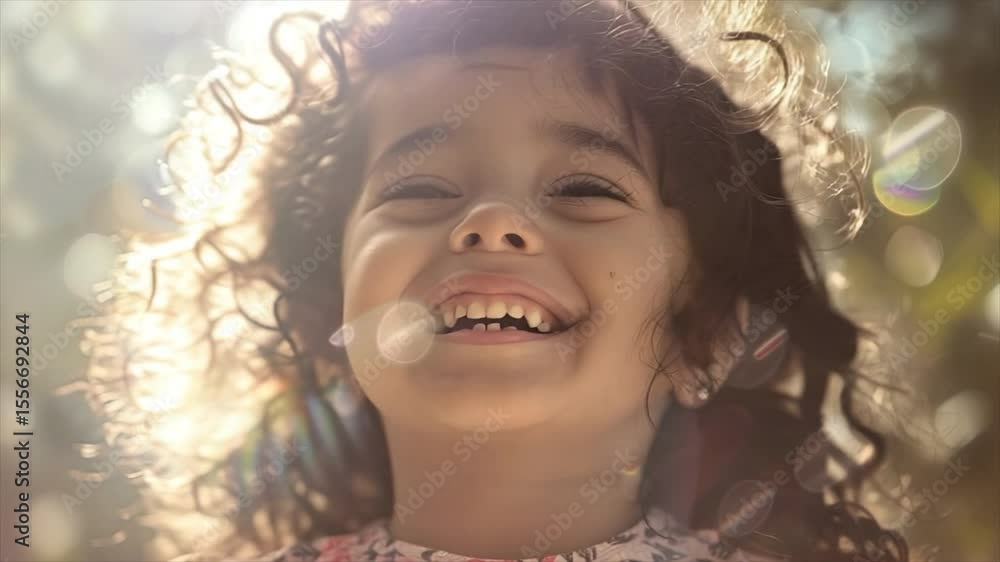A happy child girl with curly hair A happy child girl with curly hair