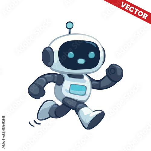 Cute Robot Character Running Fast – Cartoon Tech Mascot Vector Illustration