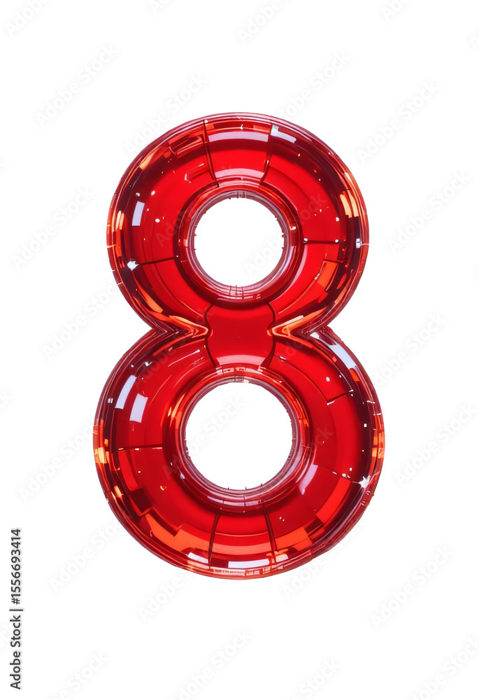 Naklejka premium 2d glossy red crystal text 8 sign. isolated with white background
