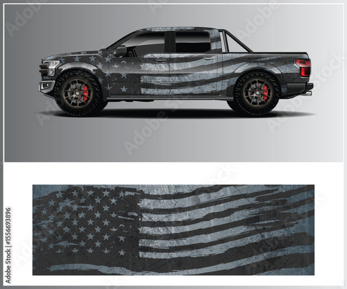 Grunge American Flag Truck Wrap Design graphic design