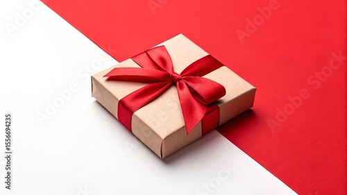 Wallpaper Mural Craft Paper Gift Box with Red Ribbon on Vivid Red Background ? Minimalist and Bold Torontodigital.ca