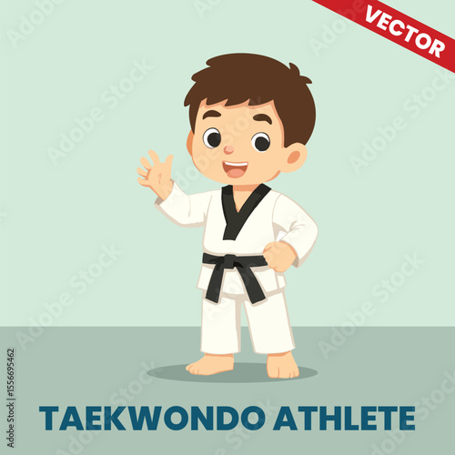 Vector Illustration of Kid in Taekwondo Uniform – Martial Arts Boy Profession in Cartoon Style