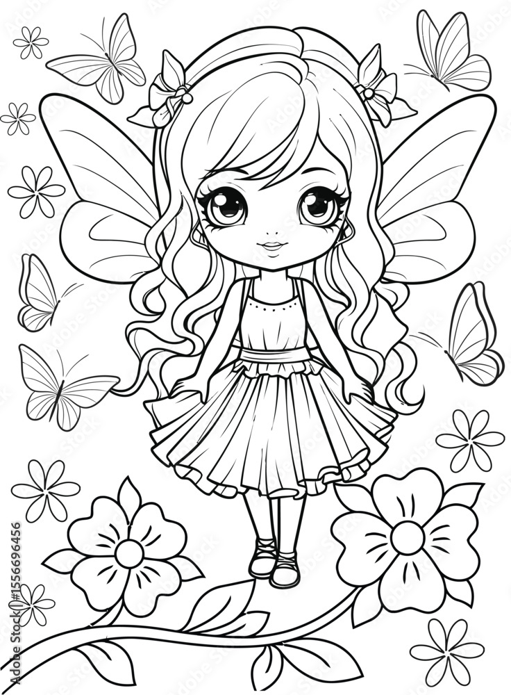 Fototapeta premium Fairy Coloring Page or Fairy coloring book pages