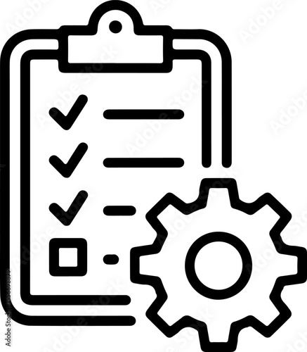 Clipboard with checklist and gear icon representing task management and process optimization