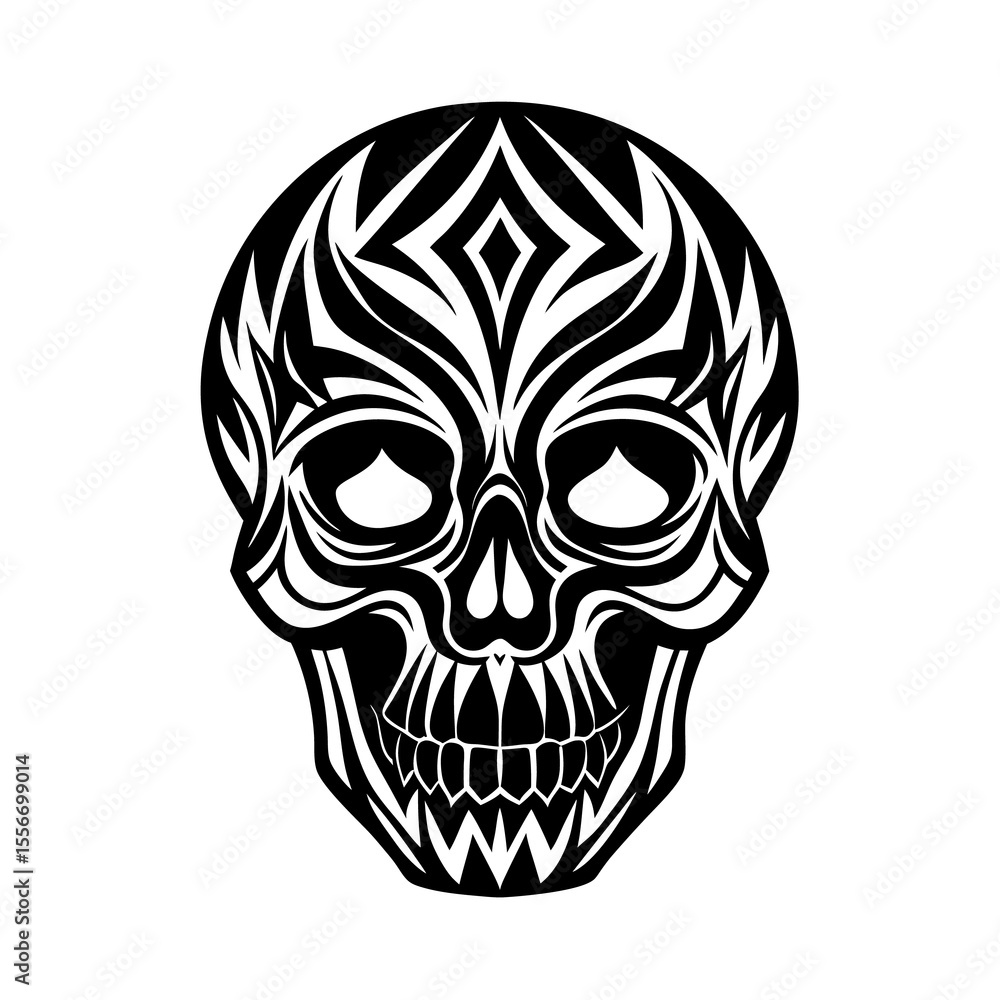 Fototapeta premium Skull with Tribal Face Paint Markings Vector Silhouette