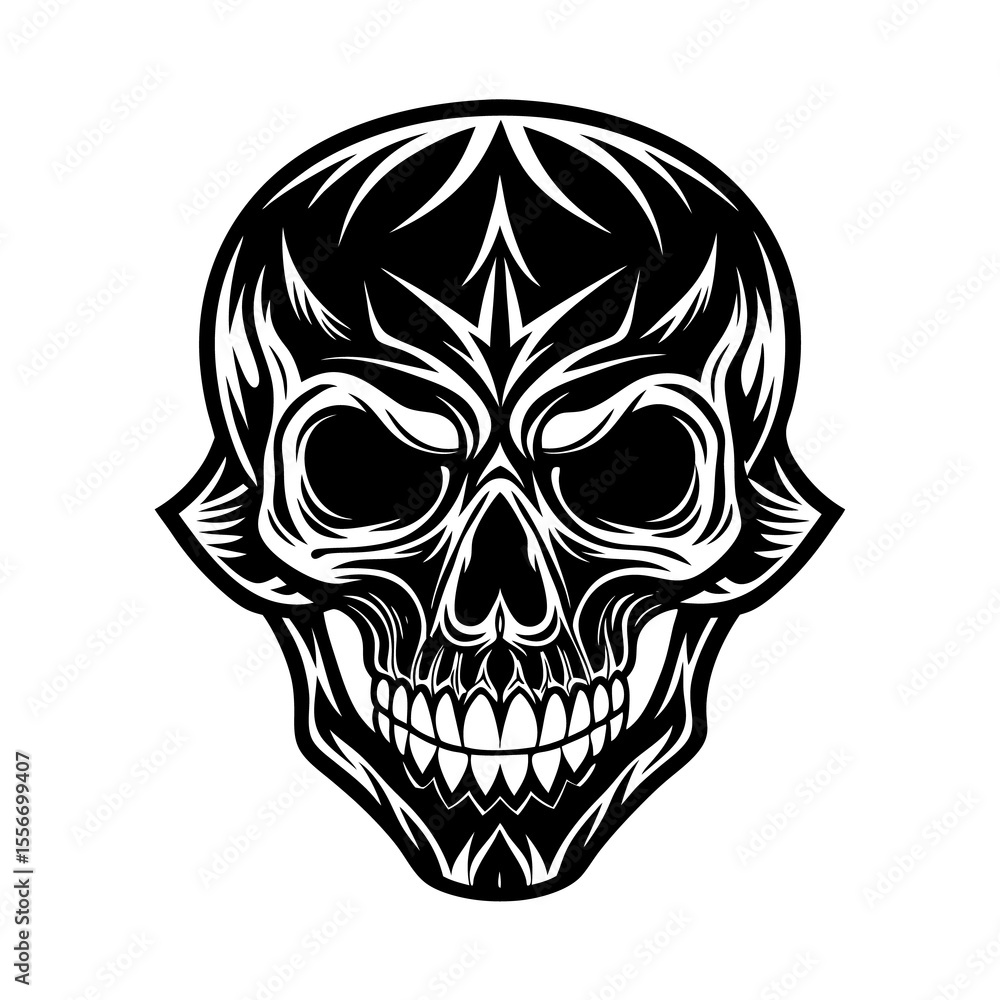 Fototapeta premium Tattoo Style Skull Vector Silhouette on White Background