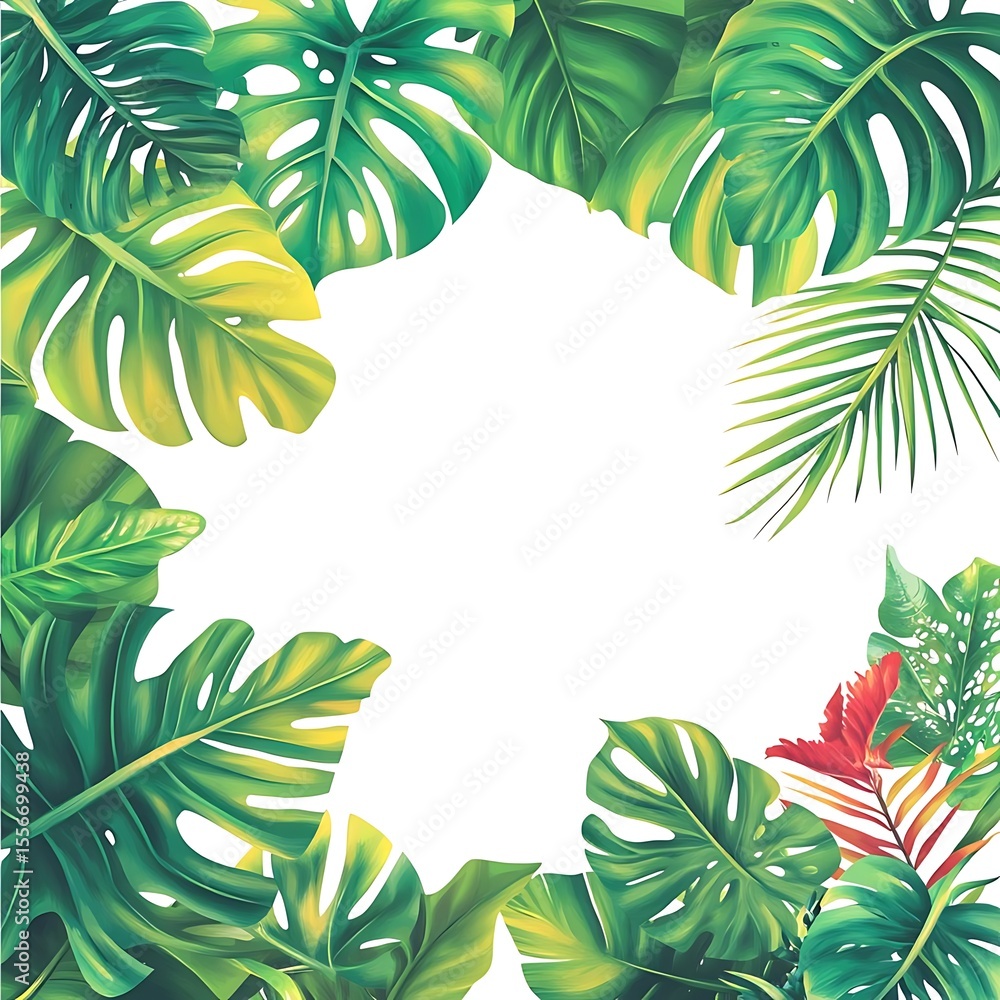 Naklejka premium Tropical Leaf Frame with White Background. (27)