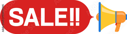 拡声器のシンプルなアイコンとSALEのフキダシ（A simple icon of a loudspeaker and a SALE speech bubble）
