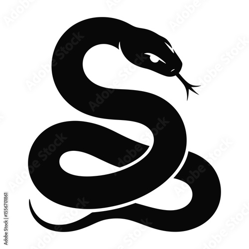 Black Snake Silhouette Coiled Striking Pose Monochrome Reptile Graphic Design white