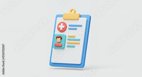 3D Render of Medical Report Clipboard Icon: Healthcare Data and Patient Information