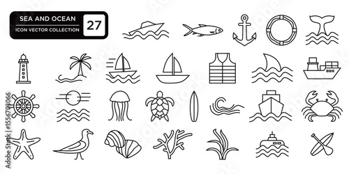 Sea and ocean collection, editable and resizable vector icon templates.