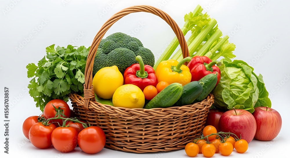 A Basket of Fresh Produce: A woven basket overflows with a vibrant assortment of crisp and healthy fruits and vegetables. Capture the colors and freshness of nature's bounty. A Basket of Fresh Produce: A woven basket overflows with a vibrant assortment of crisp and healthy fruits and vegetables. Capture the colors and freshness of nature's bounty.