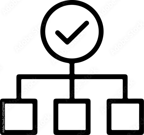 Simple black and white icon representing a hierarchical structure with a checkmark