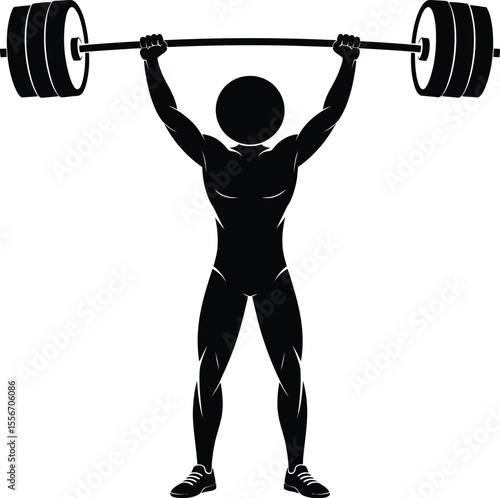 Strong Man Lifting Barbell - Fitness Silhouette Art Design