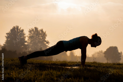 Silhouette Plank Exercise at Sunrise