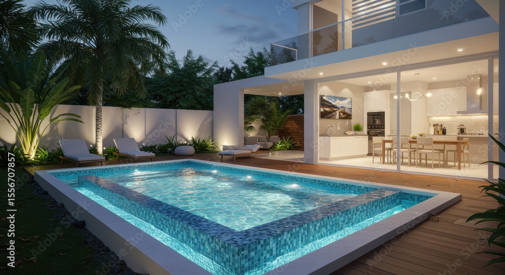 custom made wallpaper toronto digitalModern house exterior with swimming pool at night