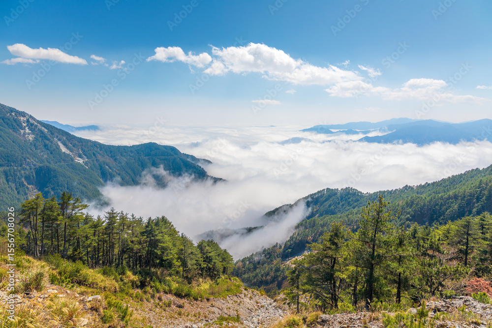 Fototapeta premium Sea ​​of ​​clouds at Yakou. It is a mountain pass in Taiwan transversing the central mountain range within Yushan national park. It is located at Taitung,Taiwan.
