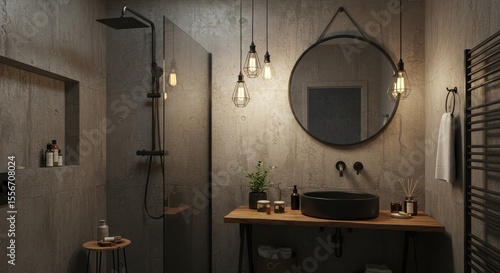 Modern industrial style bathroom interior design