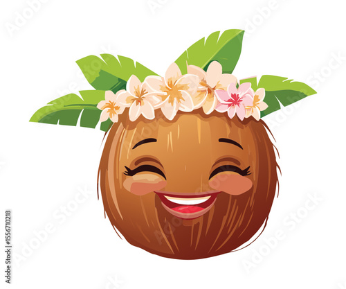 Smiling Coconut Flower Head - Vector Illustration