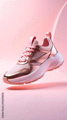 Stunning sneakers featuring pink and gold accents in a layered composition with polished design