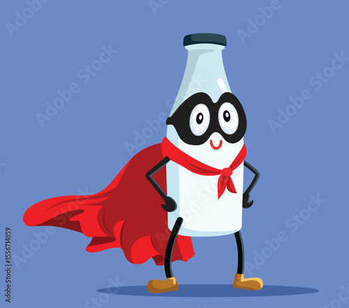 Superhero Bottle of Milk Vector Character Mascot. Diary product wearing a super hero mask and cape

