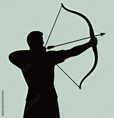 Silhouette of a male archer aiming with a bow, showcasing focus and determination.