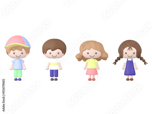 3Dの笑っている男の子と女の子のセット